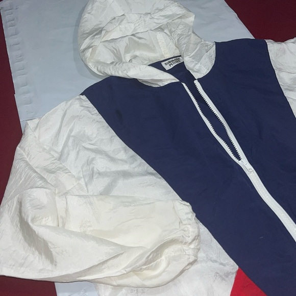 80s red white blue Windbreaker zip jacket color block sailing nautical preppy MP - Picture 7 of 13